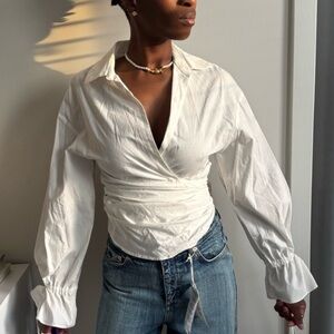 NWOT White Wrap Blouse V Neck Long Sleeve